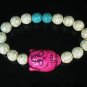 Turquoise Hot Pink Buddha Bead White Blue Veins Ball Beads Stretch Bracelet ZZ2366