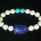 Turquoise Blue Buddha Bead White Blue Veins Ball Beads Stretch Bracelet ZZ2367