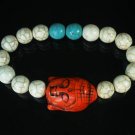 Turquoise Red Buddha Bead White Blue Veins Ball Beads Stretch Bracelet ZZ2368