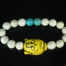 Turquoise Yellow Buddha Bead White Blue Veins Ball Beads Stretch Bracelet ZZ2369