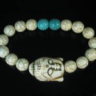 Turquoise White Buddha Bead White Blue Veins Ball Beads Stretch Bracelet ZZ2370