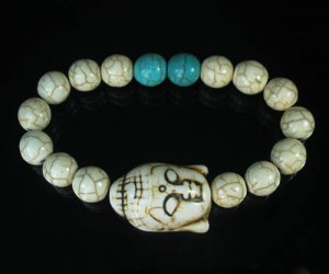 Turquoise White Buddha Bead White Blue Veins Ball Beads Stretch Bracelet ZZ2370