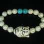 Turquoise White Buddha Bead White Blue Veins Ball Beads Stretch Bracelet ZZ2370