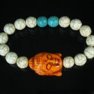 Turquoise Orange Buddha Bead White Blue Veins Ball Beads Stretch Bracelet ZZ2371