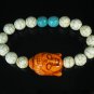 Turquoise Orange Buddha Bead White Blue Veins Ball Beads Stretch Bracelet ZZ2371