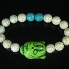 Turquoise Green Buddha Bead White Blue Veins Ball Beads Stretch Bracelet ZZ2372