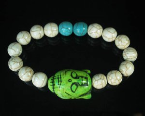 Turquoise Green Buddha Bead White Blue Veins Ball Beads Stretch Bracelet ZZ2372