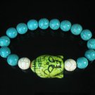 Turquoise Green Buddha Bead White Blue Veins Ball Beads Stretch Bracelet ZZ2373