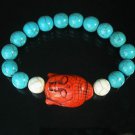 Turquoise Red Buddha Bead White Blue Veins Ball Beads Stretch Bracelet ZZ2374