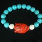 Turquoise Red Buddha Bead White Blue Veins Ball Beads Stretch Bracelet ZZ2374