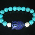 Turquoise Blue Buddha Bead White Blue Veins Ball Beads Stretch Bracelet ZZ2375