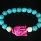 Turquoise Hot Pink Buddha Bead White Blue Veins Ball Beads Stretch Bracelet ZZ2376