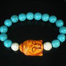 Turquoise Orange Buddha Bead White Blue Veins Ball Beads Stretch Bracelet ZZ2378