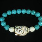 Turquoise White Buddha Bead White Blue Veins Ball Beads Stretch Bracelet ZZ2379