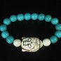 Turquoise White Buddha Bead White Blue Veins Ball Beads Stretch Bracelet ZZ2379