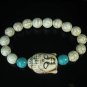 Turquoise White Buddha Bead White Blue Veins Ball Beads Stretch Bracelet ZZ2380