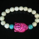 Turquoise Hot Pink Buddha Bead White Blue Veins Ball Beads Stretch Bracelet ZZ2381
