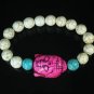 Turquoise Hot Pink Buddha Bead White Blue Veins Ball Beads Stretch Bracelet ZZ2381