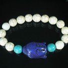 Turquoise Blue Buddha Bead White Blue Veins Ball Beads Stretch Bracelet ZZ2382