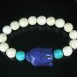 Turquoise Blue Buddha Bead White Blue Veins Ball Beads Stretch Bracelet ZZ2382