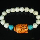 Turquoise Orange Buddha Bead White Blue Veins Ball Beads Stretch Bracelet ZZ2383