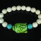 Turquoise Green Buddha Bead White Blue Veins Ball Beads Stretch Bracelet ZZ2384