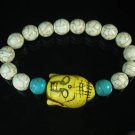 Turquoise Yellow Buddha Bead White Blue Veins Ball Beads Stretch Bracelet ZZ2385