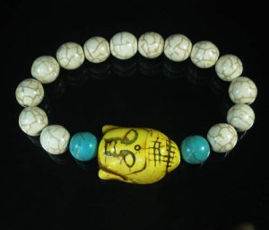 Turquoise Yellow Buddha Bead White Blue Veins Ball Beads Stretch Bracelet ZZ2385