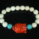 Turquoise Red Buddha Bead White Blue Veins Ball Beads Stretch Bracelet ZZ2386