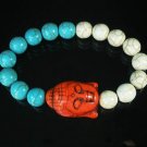 Turquoise Red Buddha Bead White Blue Veins Ball Beads Stretch Bracelet ZZ2387