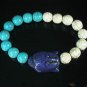 Turquoise Blue Buddha Bead White Blue Veins Ball Beads Stretch Bracelet ZZ2388