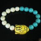 Turquoise Yellow Buddha Bead White Blue Veins Ball Beads Stretch Bracelet ZZ2389