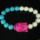 Turquoise Hot Pink Buddha Bead White Blue Veins Ball Beads Stretch Bracelet ZZ2390