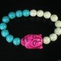 Turquoise Hot Pink Buddha Bead White Blue Veins Ball Beads Stretch Bracelet ZZ2390