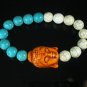 Turquoise Orange Buddha Bead White Blue Veins Ball Beads Stretch Bracelet ZZ2391