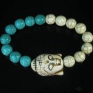 Turquoise White Buddha Bead White Blue Veins Ball Beads Stretch Bracelet ZZ2392
