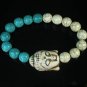 Turquoise White Buddha Bead White Blue Veins Ball Beads Stretch Bracelet ZZ2392