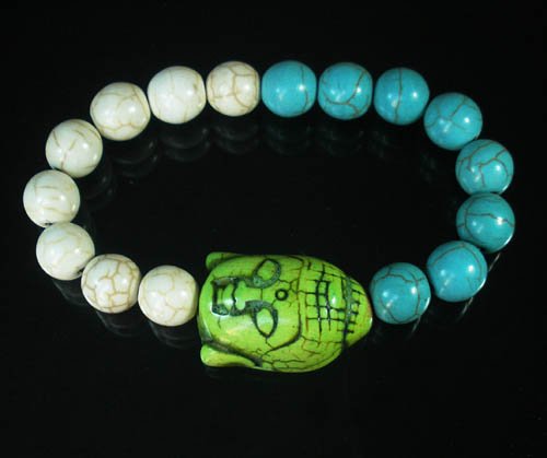 Turquoise Hot Pink Buddha Bead White Blue Veins Ball Beads Stretch Bracelet ZZ2393