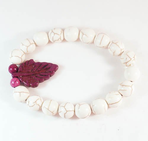Turquoise Purple Leaf White Veins Ball Beads Stretch Bracelet ZZ2402