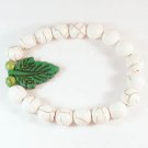 Turquoise Green Leaf White Veins Ball Beads Stretch Bracelet ZZ2404