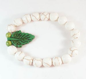 Turquoise Green Leaf White Veins Ball Beads Stretch Bracelet ZZ2404