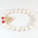 Turquoise White Leaf White Veins Ball Beads Stretch Bracelet ZZ2405