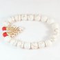 Turquoise White Leaf White Veins Ball Beads Stretch Bracelet ZZ2405
