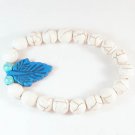 Turquoise Baby Blue Leaf White Veins Ball Beads Stretch Bracelet ZZ2406