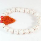 Turquoise Orange Leaf White Veins Ball Beads Stretch Bracelet ZZ2407