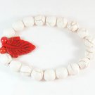 Turquoise Red Leaf White Veins Ball Beads Stretch Bracelet ZZ2408