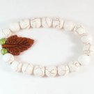 Turquoise Brown Leaf White Veins Ball Beads Stretch Bracelet ZZ2409
