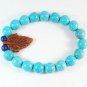 Turquoise Brown Leaf Baby Blue Veins Ball Beads Stretch Bracelet ZZ2410