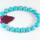 Turquoise Purple Leaf Baby Blue Veins Ball Beads Stretch Bracelet ZZ2412