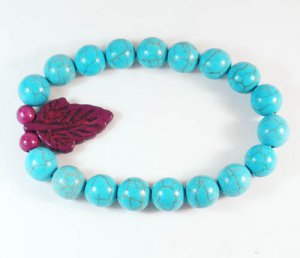Turquoise Purple Leaf Baby Blue Veins Ball Beads Stretch Bracelet ZZ2412
